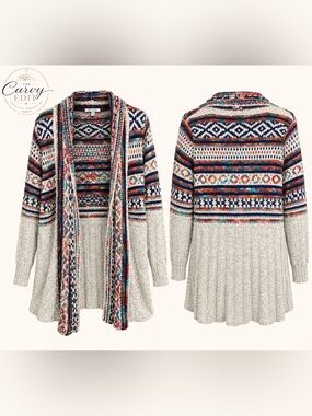 I.B. Diffusion Fair Isle Waterfall Cardigan Cream Multicolor Western Boho Knit